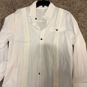 White large button-down guayabera type shirt